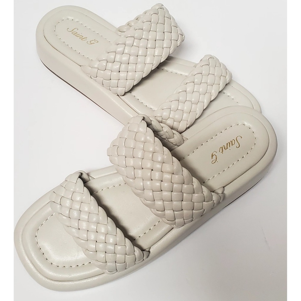 Saint G Slides Christina Platform Woven Off White Braid Strap US10 Sandals Flats